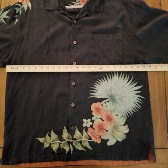 Tommy Bahama Silk Hawaiian Black Camp Shirt Button Up Size Large - Picture 10 of 12